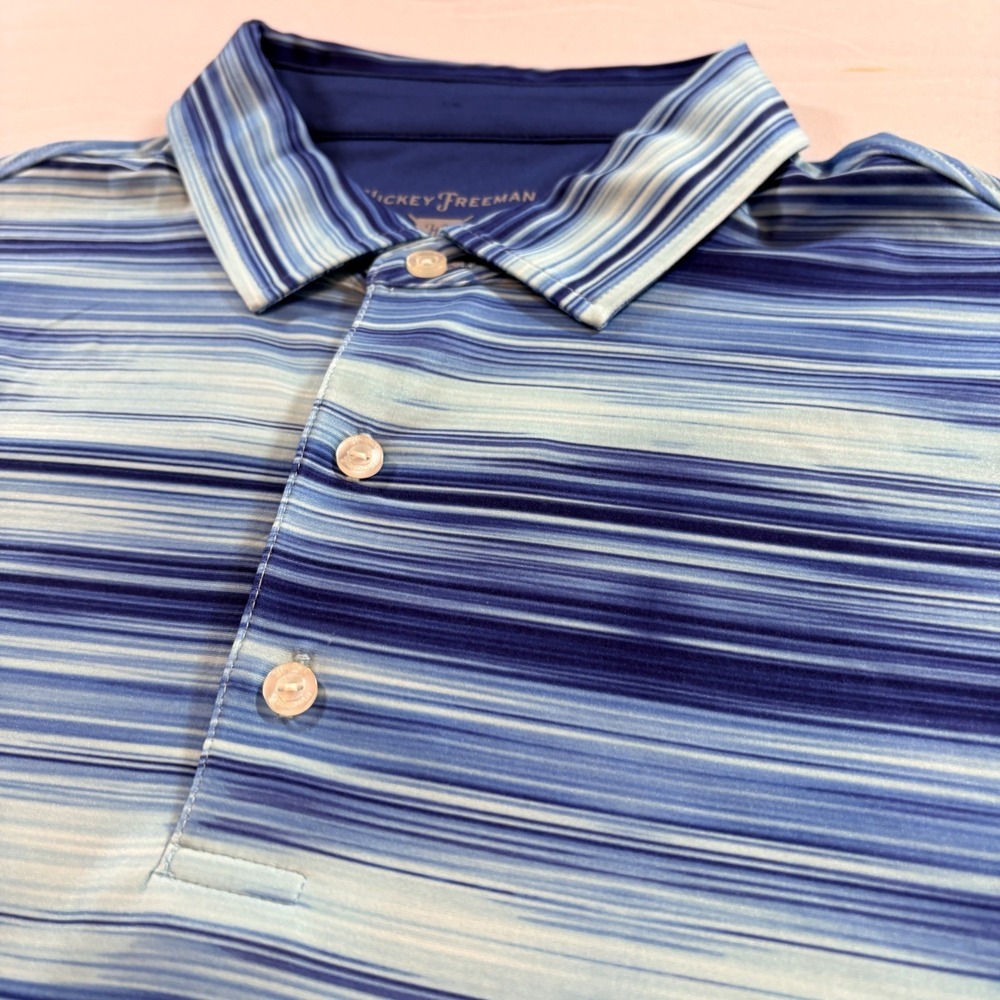 Hickey Freeman Golf Mens Large Blue Space Dye Striped Short Sleeve Polo Shirt